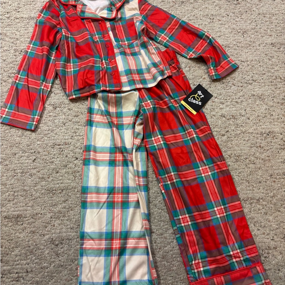 Art Class Plaid Pajama Set - Red, Green, and White